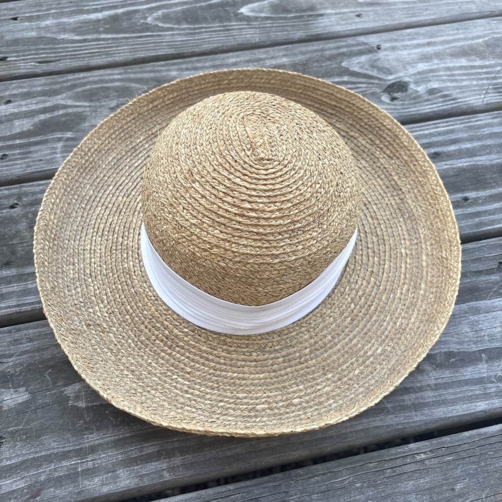 Helen Kaminski Handmade Australia Raffia Hat Natural OS white ribbon runs small - Picture 3 of 16